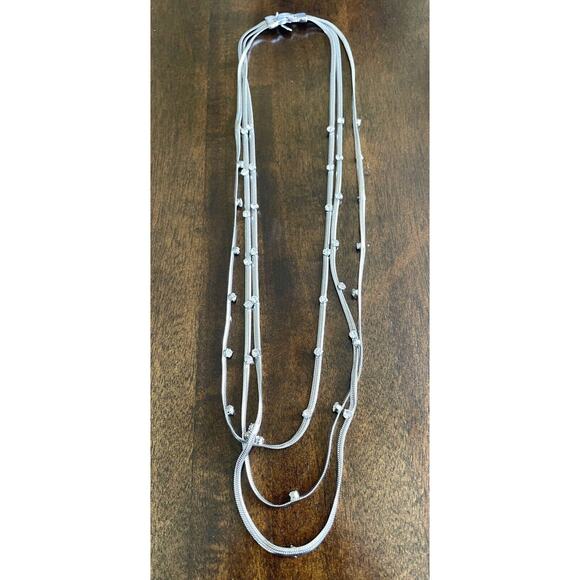 Ann Taylor Jewelry - Vintage Ann Taylor Necklace Silver Tone Multi Strand Rhinestone Signed